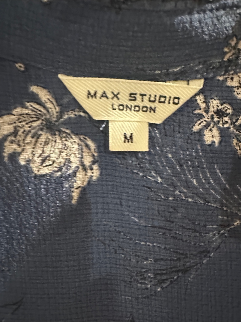 Max Studio Navy Floral V-Neck Button Blouse - Picture 2 of 13
